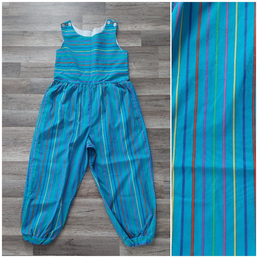 Vintage 80s 90s Striped Romper Medium